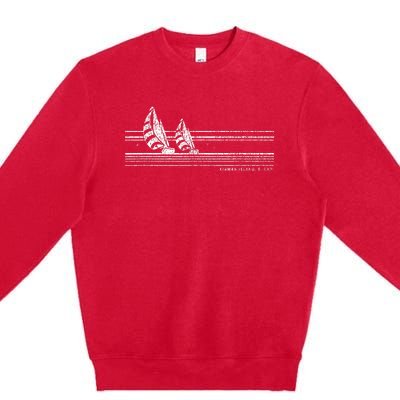 Kiawah Island Sc Vintage Sailing 70s Nautical Sailboat Premium Crewneck Sweatshirt