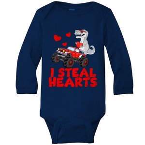 Kids I Steal Hearts Dinosaur Valentines Day For Baby Baby Long Sleeve Bodysuit