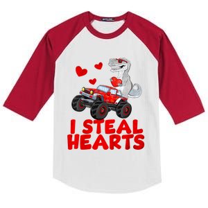 Kids I Steal Hearts Dinosaur Valentines Day For Baby Kids Colorblock Raglan Jersey