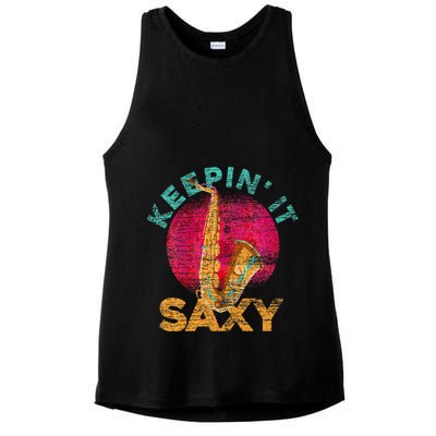 Keepin It Saxy Sax Player Jazz Musician Gifts Saxophone Ladies PosiCharge Tri-Blend Wicking Tank