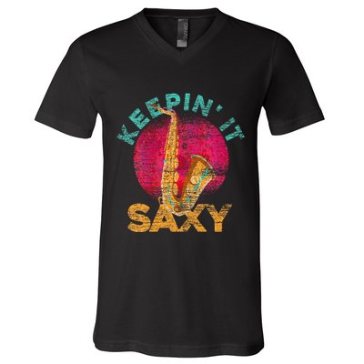 Keepin It Saxy Sax Player Jazz Musician Gifts Saxophone V-Neck T-Shirt
