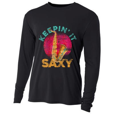 Keepin It Saxy Sax Player Jazz Musician Gifts Saxophone Cooling Performance Long Sleeve Crew