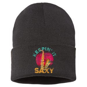 Keepin It Saxy Sax Player Jazz Musician Gifts Saxophone Sustainable Knit Beanie