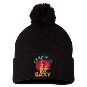 Keepin It Saxy Sax Player Jazz Musician Gifts Saxophone Pom Pom 12in Knit Beanie