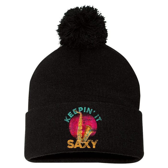 Keepin It Saxy Sax Player Jazz Musician Gifts Saxophone Pom Pom 12in Knit Beanie