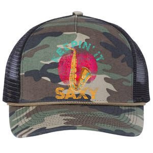 Keepin It Saxy Sax Player Jazz Musician Gifts Saxophone Retro Rope Trucker Hat Cap