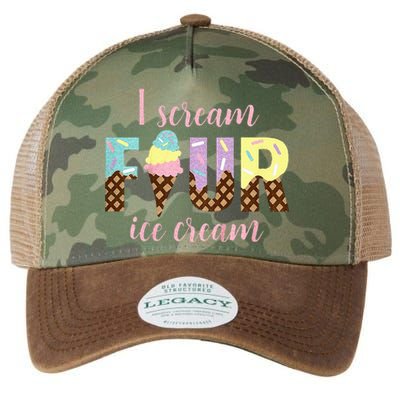 Kids I Scream Four Ice Cream 4th Birthday Legacy Tie Dye Trucker Hat