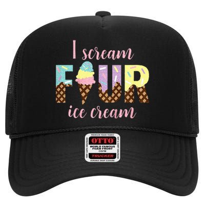 Kids I Scream Four Ice Cream 4th Birthday High Crown Mesh Back Trucker Hat