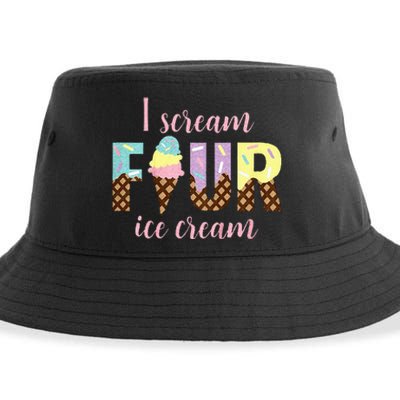 Kids I Scream Four Ice Cream 4th Birthday Sustainable Bucket Hat