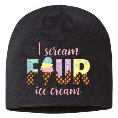 Kids I Scream Four Ice Cream 4th Birthday Sustainable Beanie