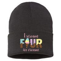 Kids I Scream Four Ice Cream 4th Birthday Sustainable Knit Beanie