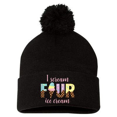 Kids I Scream Four Ice Cream 4th Birthday Pom Pom 12in Knit Beanie