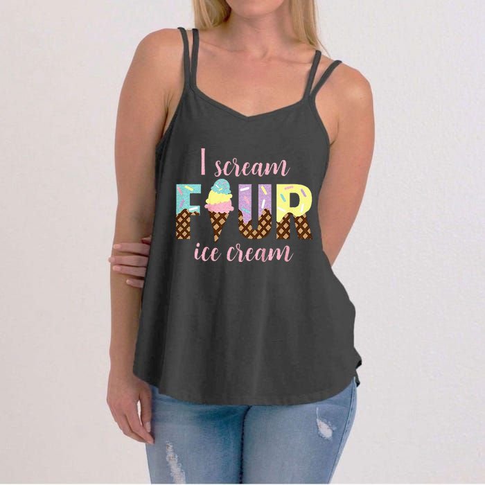 Kids I Scream Four Ice Cream 4th Birthday Women's Strappy Tank