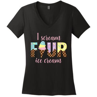 Kids I Scream Four Ice Cream 4th Birthday Women's V-Neck T-Shirt