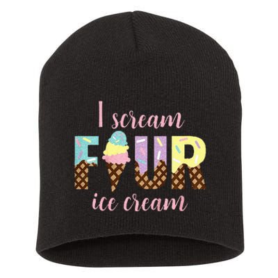 Kids I Scream Four Ice Cream 4th Birthday Short Acrylic Beanie