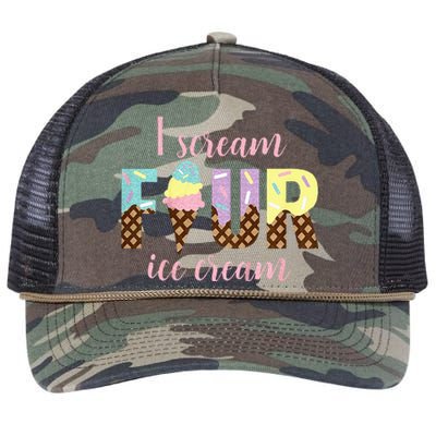 Kids I Scream Four Ice Cream 4th Birthday Retro Rope Trucker Hat Cap