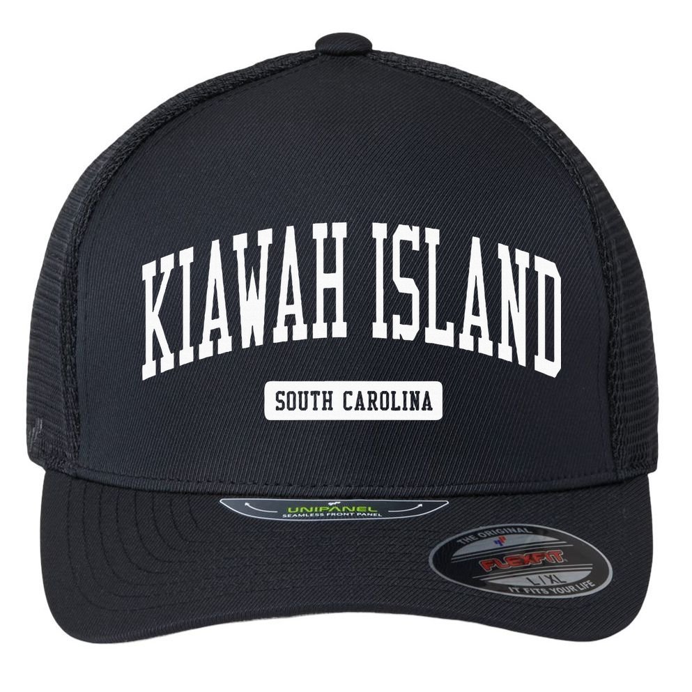 Kiawah Island South Carolina Sc Vintage Athletic Sports Desi Flexfit Unipanel Trucker Cap