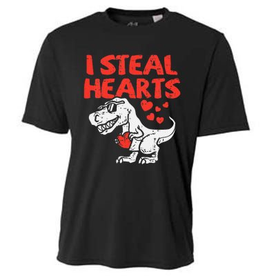 Kids I Steal Hearts Trex Dino Baby Boy Valentines Day Cooling Performance Crew T-Shirt