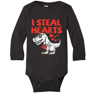 Kids I Steal Hearts Trex Dino Baby Boy Valentines Day Baby Long Sleeve Bodysuit