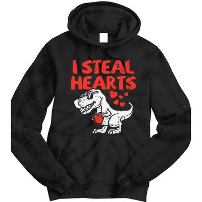 Kids I Steal Hearts Trex Dino Baby Boy Valentines Day Tie Dye Hoodie