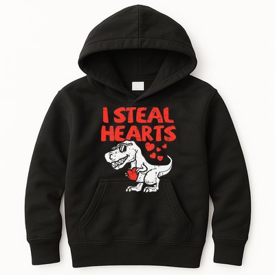 Kids I Steal Hearts Trex Dino Baby Boy Valentines Day Kids Hoodie