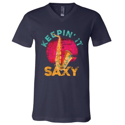 Keepin It Saxy Sax Player Jazz Musician Gifts Saxophone V-Neck T-Shirt