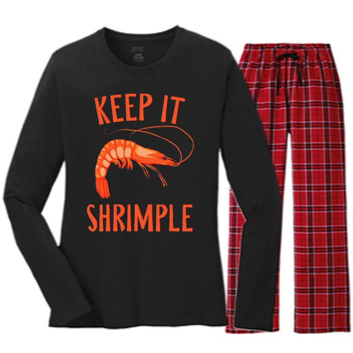 Keep It Shrimple Shrimps Crawfish Crab Seafood Lover Women's Long Sleeve Flannel Pajama Set 