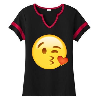 Kiss Face Emoticon Emoji Kissing Heart Ladies Halftime Notch Neck Tee