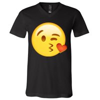 Kiss Face Emoticon Emoji Kissing Heart V-Neck T-Shirt