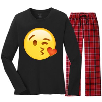 Kiss Face Emoticon Emoji Kissing Heart Women's Long Sleeve Flannel Pajama Set 