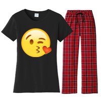 Kiss Face Emoticon Emoji Kissing Heart Women's Flannel Pajama Set