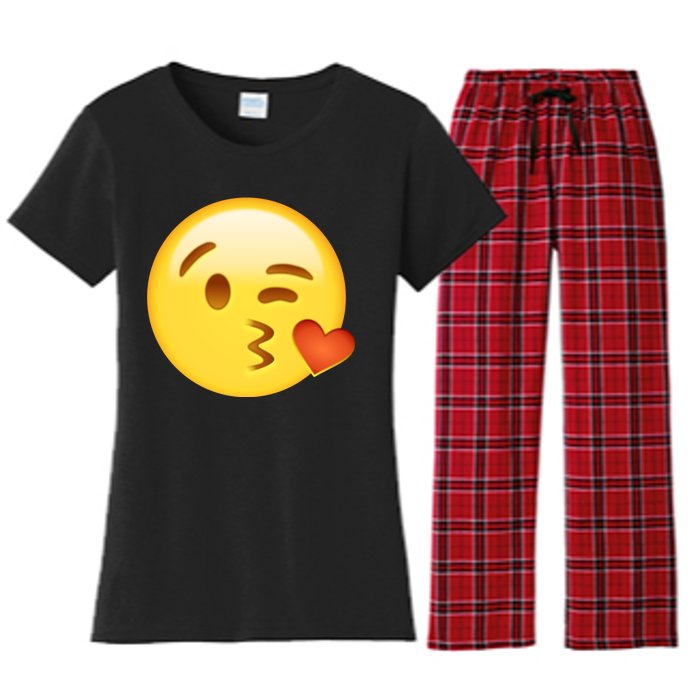 Kiss Face Emoticon Emoji Kissing Heart Women's Flannel Pajama Set