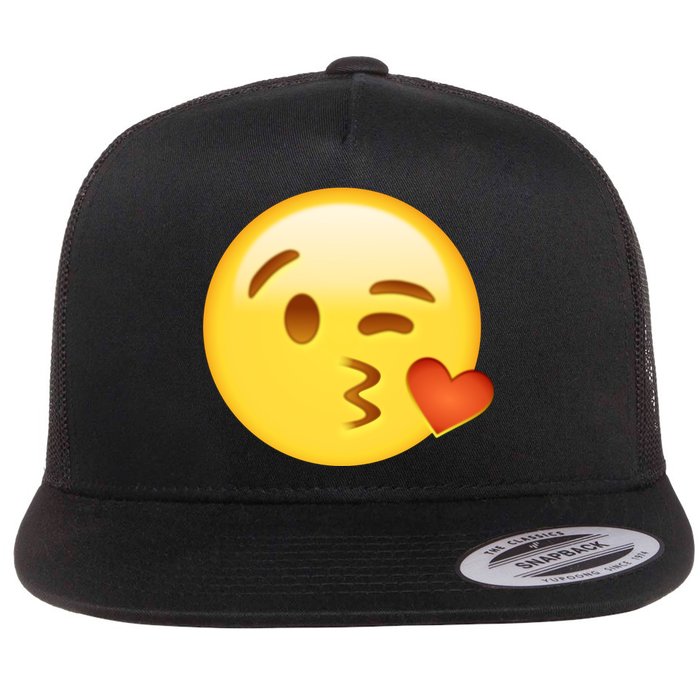 Kiss Face Emoticon Emoji Kissing Heart Flat Bill Trucker Hat