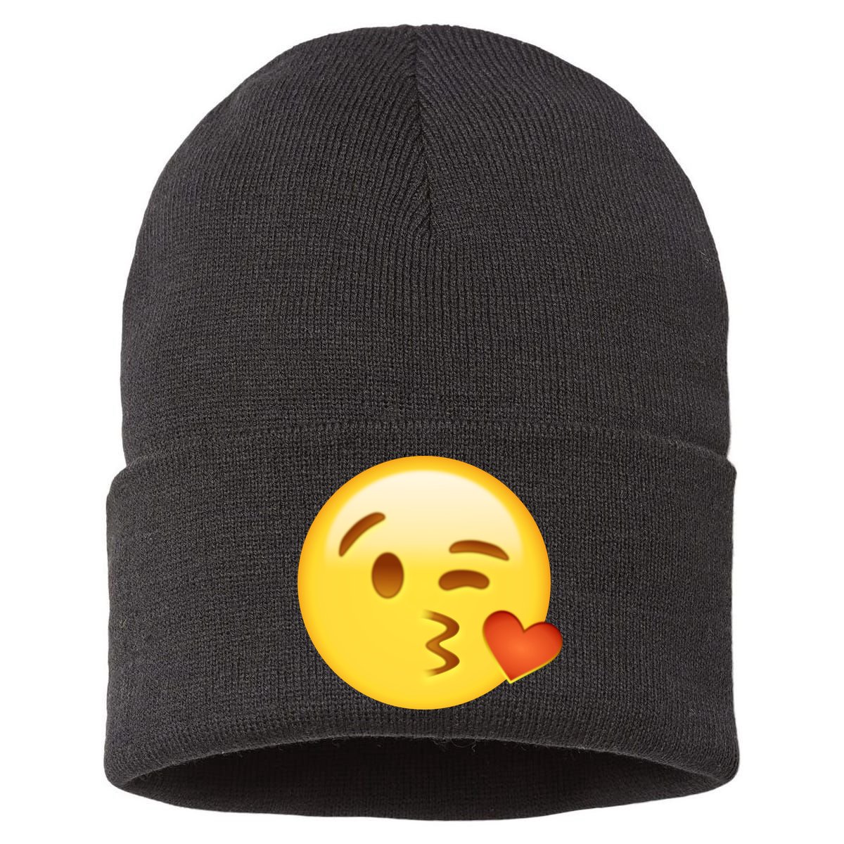 Kiss Face Emoticon Emoji Kissing Heart Sustainable Knit Beanie