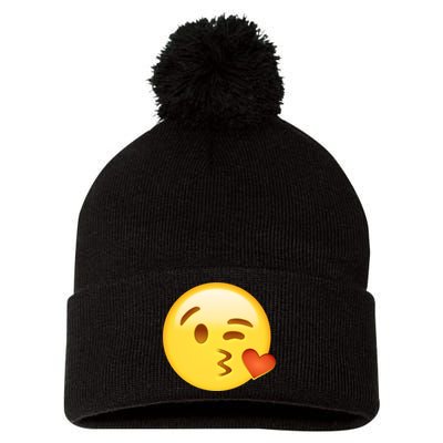 Kiss Face Emoticon Emoji Kissing Heart Pom Pom 12in Knit Beanie