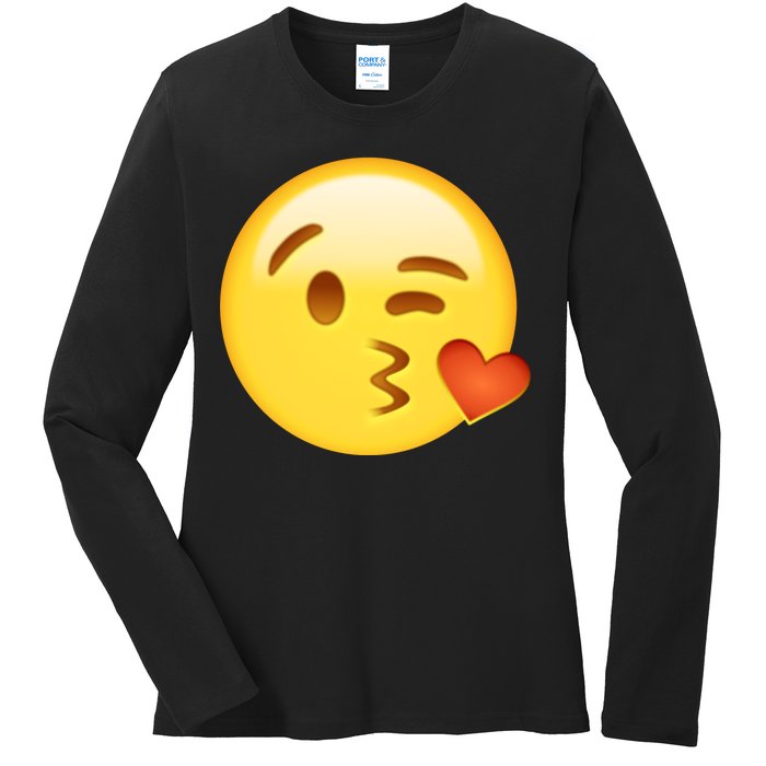 Kiss Face Emoticon Emoji Kissing Heart Ladies Long Sleeve Shirt