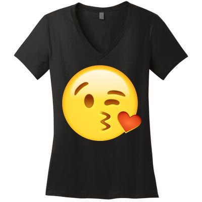 Kiss Face Emoticon Emoji Kissing Heart Women's V-Neck T-Shirt