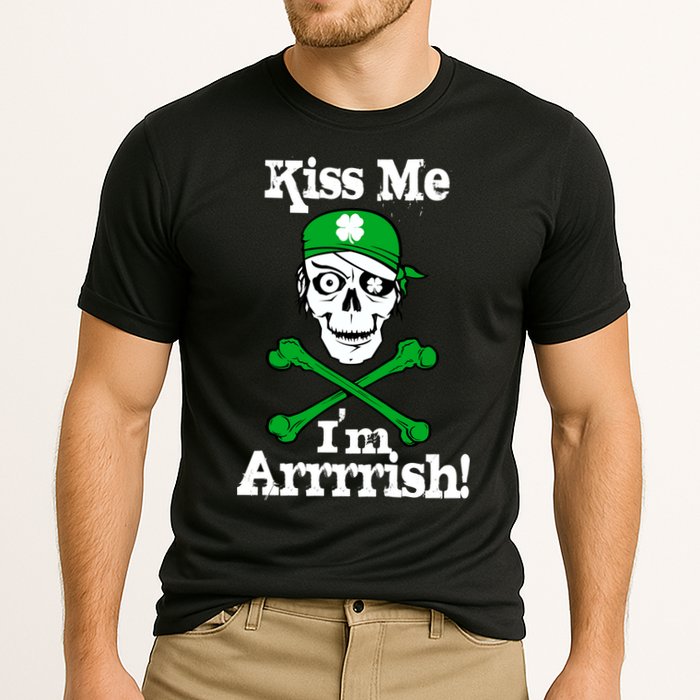 Kiss Me I'm Arrrish Pirate St. Patrick's Day Cooling Performance Crew T-Shirt