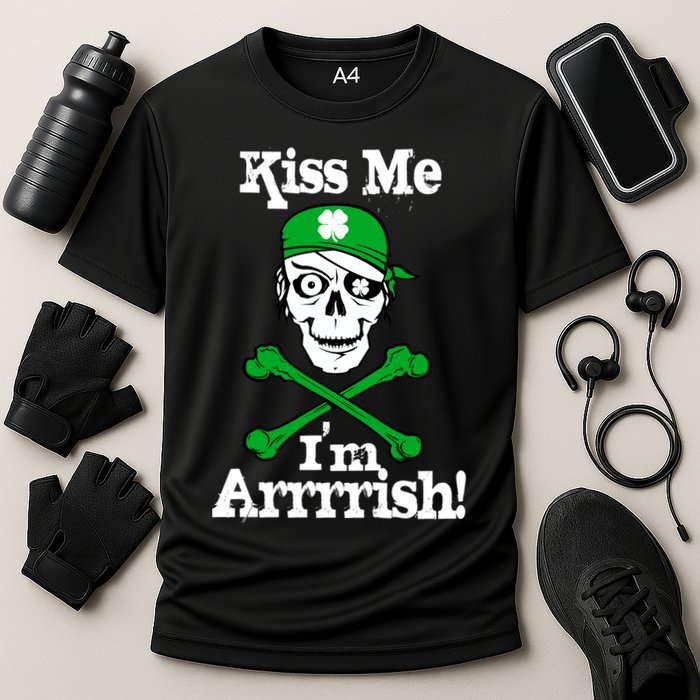 Kiss Me I'm Arrrish Pirate St. Patrick's Day Cooling Performance Crew T-Shirt