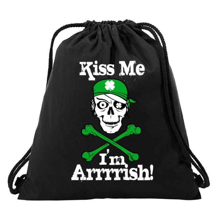 Kiss Me I'm Arrrish Pirate St. Patrick's Day Drawstring Bag