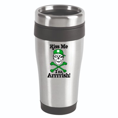 Kiss Me I'm Arrrish Pirate St. Patrick's Day 16oz Travel Tumbler