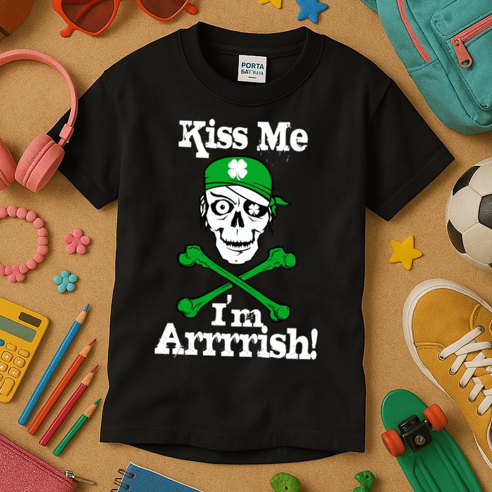 Kiss Me I'm Arrrish Pirate St. Patrick's Day Kids T-Shirt