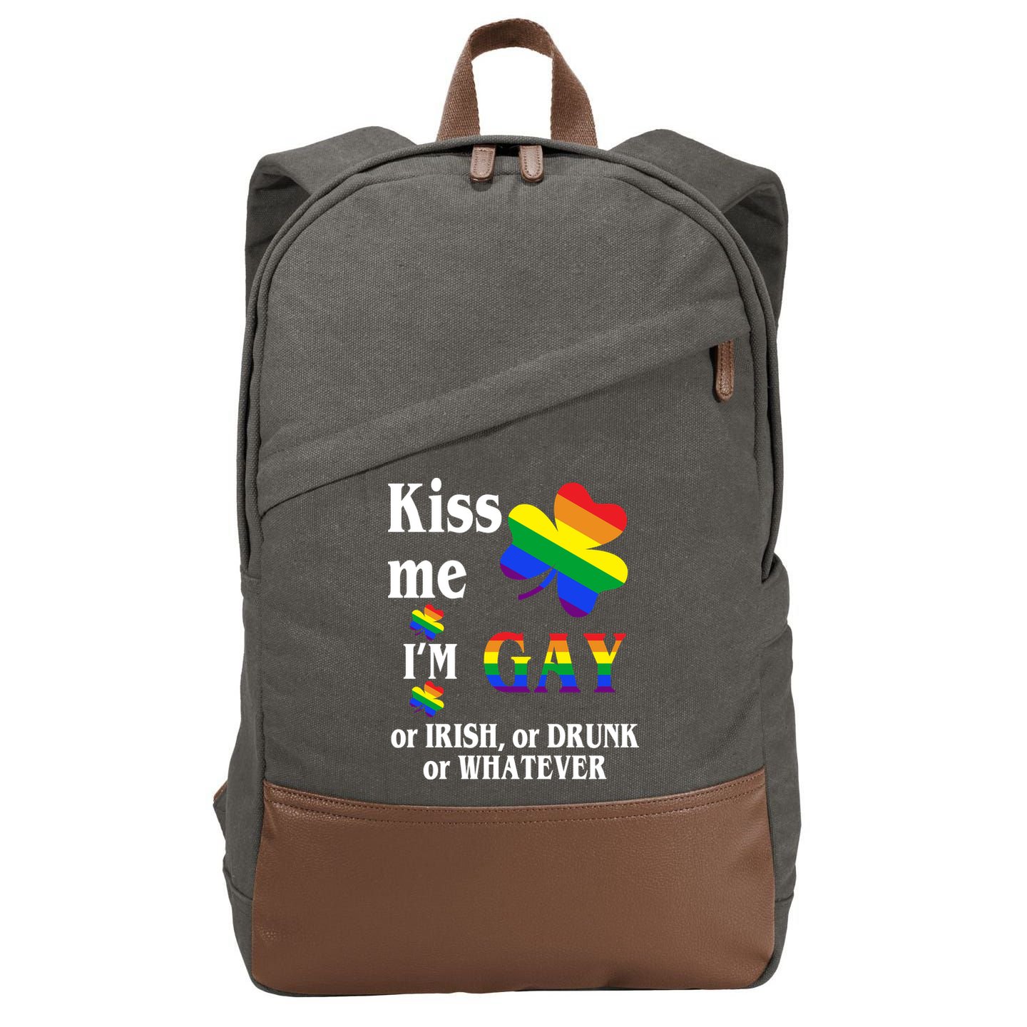 Kiss Me I'm Gay Or Irish Drunk Whatever Cotton Canvas Backpack
