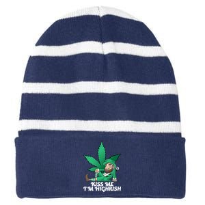 Kiss Me I'm Highrish Striped Beanie with Solid Band