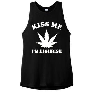 Kiss Me I'm Highrish Irish St. Patrick's Day Weed Ladies PosiCharge Tri-Blend Wicking Tank