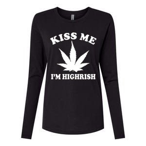 Kiss Me I'm Highrish Irish St. Patrick's Day Weed Womens Cotton Relaxed Long Sleeve T-Shirt