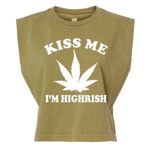 Kiss Me I'm Highrish Irish St. Patrick's Day Weed Garment-Dyed Women's Muscle Tee