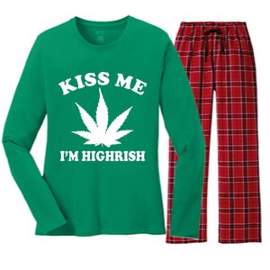 Kiss Me I'm Highrish Irish St. Patrick's Day Weed Women's Long Sleeve Flannel Pajama Set 