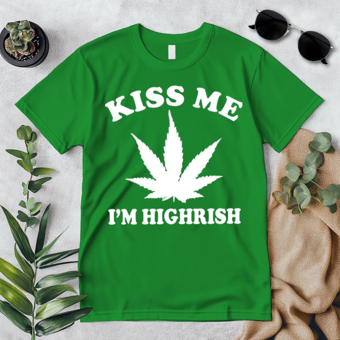 Kiss Me I'm Highrish Irish St. Patrick's Day Weed Premium T-Shirt
