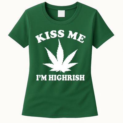 Kiss Me I'm Highrish Irish St. Patrick's Day Weed Womens T-Shirt
